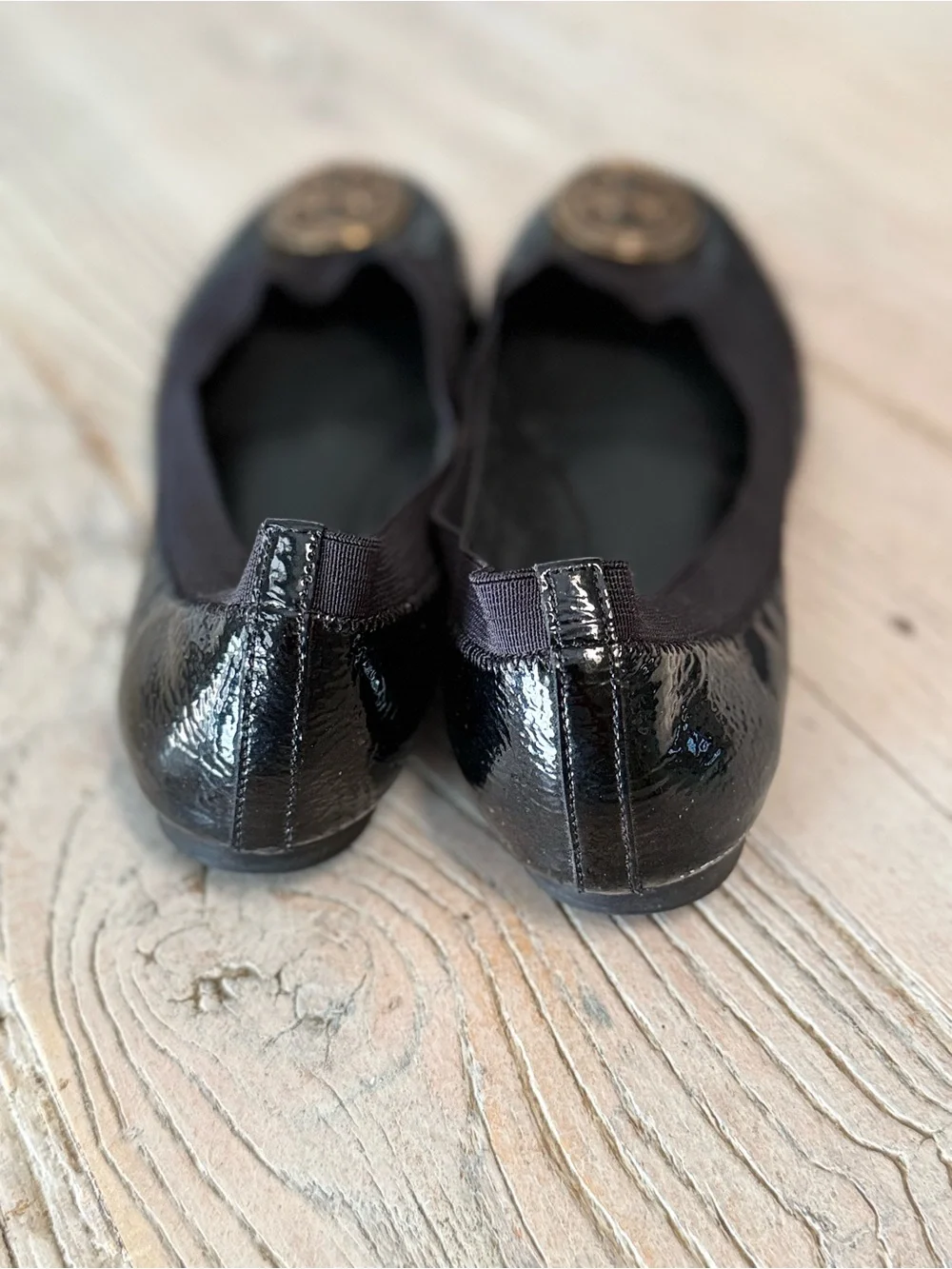 Tory Burch Black Patent Leather Logo Ballet Flats Size 7M
